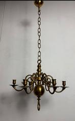 Antieke geel koperen kaarsenkroon, Huis en Inrichting, Lampen | Kroonluchters, Ophalen, Zo goed als nieuw