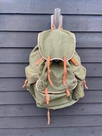 Vintage retro leger Rugzak Canvas groen leren banden, Sieraden, Tassen en Uiterlijk, Tassen | Rugtassen, 40 cm of meer, Gebruikt