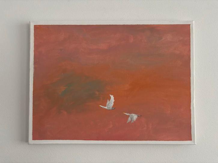 Handgemaakt schilderij met vogels, Antiek en Kunst, Kunst | Schilderijen | Klassiek, Verzenden