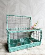 Vintage metalen opbergmand turquoise, Huis en Inrichting, Woonaccessoires | Schalen en Manden, Rechthoekig, Ophalen of Verzenden