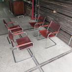 4 vintage matteo grassi buisframe stoelen, Ophalen, Bruin, Leer, Vier