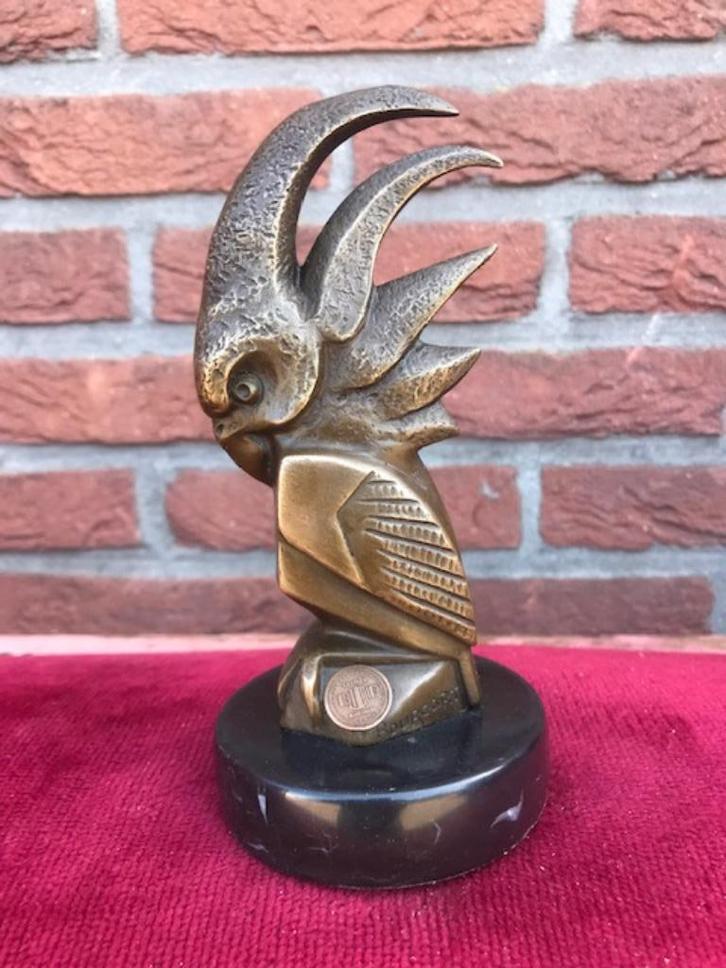 prachtig gestileerde kaketoe, brons en marmer, Antiek en Kunst, Antiek | Koper en Brons, Brons, Ophalen of Verzenden