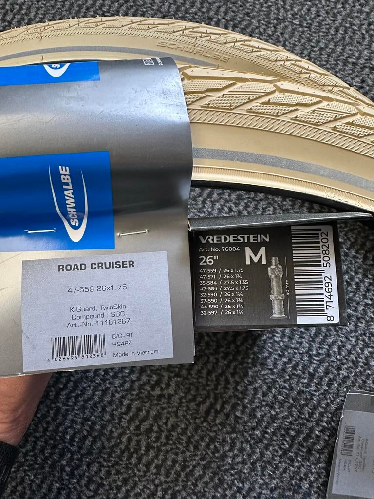 Schwalbe Road Cruiser 26" banden + Vredestein binnenbanden, Fietsen en Brommers, Ophalen, Nieuw, Band