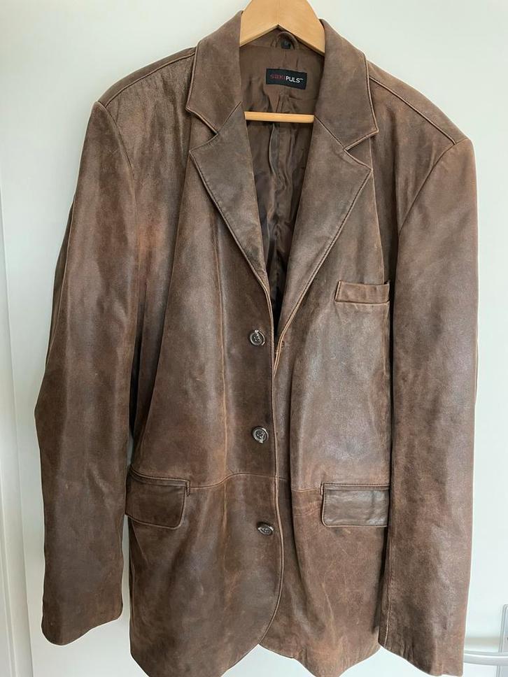 Bruine leren herenjas - XL - Sakipuls - in nieuwstaat, Kleding | Heren, Jassen | Winter, Zo goed als nieuw, Maat 56/58 (XL), Bruin