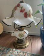 Antieke porseleinen lamp koper met handgeschilderde bloemen, Ophalen of Verzenden