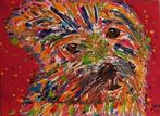 Schilderij met kleurrijk fantasie hondje, Minder dan 50 cm, Nieuw, Ophalen of Verzenden, Schilderij