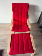 Ikea Poäng stoel rode met voetenbank-volwassen maat, Huis en Inrichting, Fauteuils, Ophalen, Zo goed als nieuw, 75 tot 100 cm