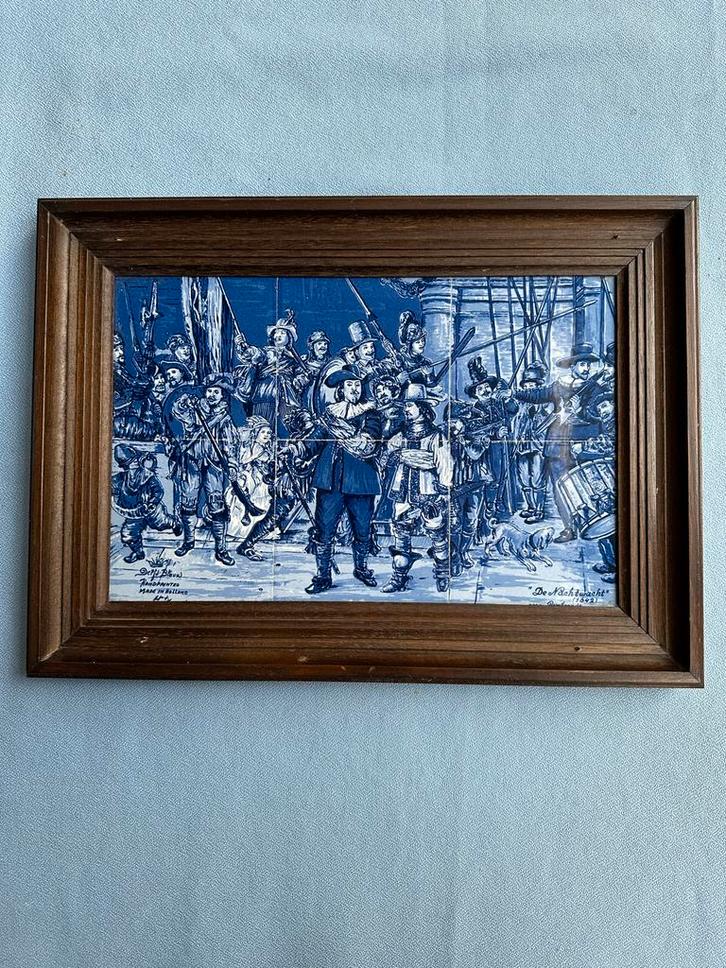 Delfts Blauw Tegeltableau "De Nachtwacht", Antiek en Kunst, Kunst | Schilderijen | Abstract, Ophalen of Verzenden