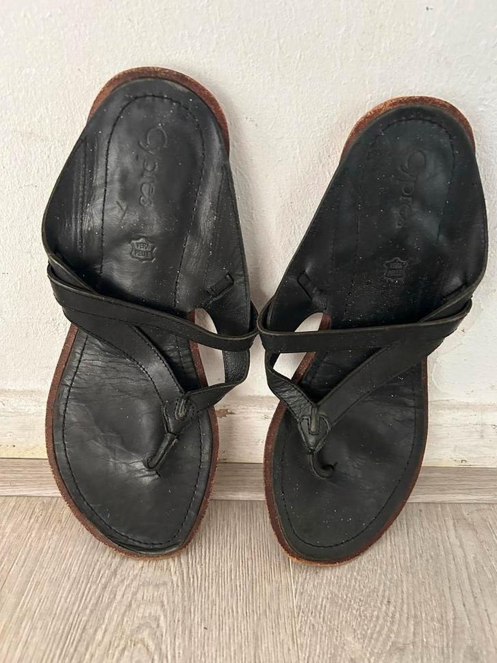Leren sandalen, echte materialen 38 bijna gratis, Kleding | Dames, Schoenen, Gedragen, Slippers, Zwart, Ophalen