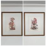 2 geborduurde schilderijtjes van HJ Hummel, jongen en meisje, Ophalen, Minder dan 50 cm, Schilderij, Minder dan 50 cm