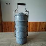 EMAILLE GRIJSGEWOLKTE 5 PANS/RANTANG ETENSDRAGER., Antiek en Kunst, Antiek | Emaille, Ophalen of Verzenden