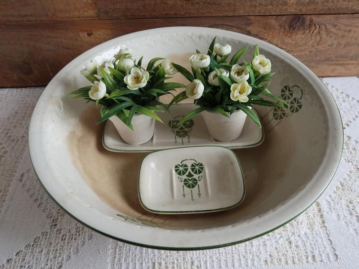 Set societe ceramique maestricht art deco groen beboterd, Antiek en Kunst, Curiosa en Brocante, Ophalen of Verzenden