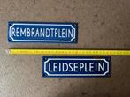 Amsterdamse Emaille Straatnaamborden Leidseplein Rembrandtpl, Ophalen of Verzenden