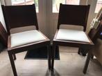 2 houten Ikea eetkamer stoelen met stoffen zitting., Huis en Inrichting, Stoelen, Ophalen, Hout, Twee, Bruin