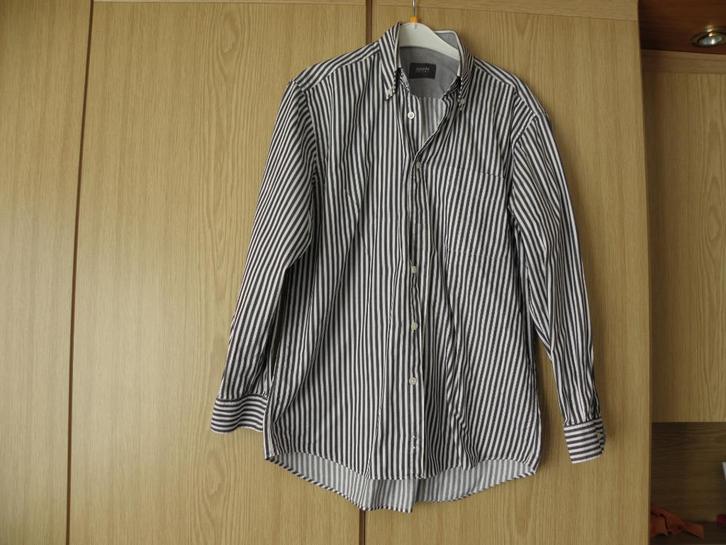 Grijs zwart wit katoen gestreept overhemd ADAM Friday M zgan, Kleding | Heren, Overhemden, Zo goed als nieuw, Halswijdte 39/40 (M)