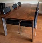 Bert Plantagie Notenhouten Eettafel + 6 Lederen Stoelen, Huis en Inrichting, Stoelen, Ophalen, Gebruikt, Bruin, Modern