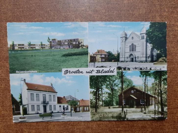 oude kaart Groeten uit Bladel vierluik, 1965, Verzamelen, Ansichtkaarten | Nederland, Gelopen, Noord-Brabant, 1960 tot 1980, Ophalen of Verzenden