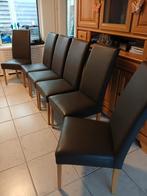 6x eetkamerstoel leer met eiken poten, Huis en Inrichting, Stoelen, Ophalen, Bruin, Hout, Vijf, Zes of meer stoelen