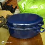 Blauwe emaille braadpan, Ophalen of Verzenden, Gebruikt, Gietijzer, Koekenpan of Braadpan