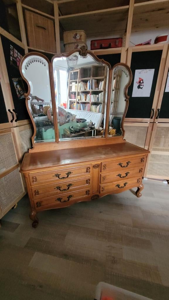 Kaptafel met grote spiegel, Ophalen, Gebruikt, 100 tot 150 cm, Vintage
