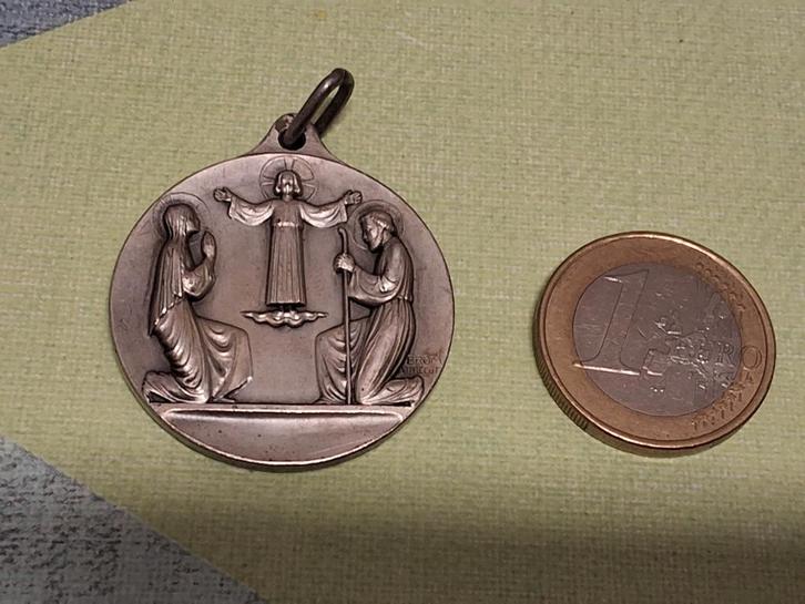 Heilige Familie Medaille - J, M, J Initialen, Antiek en Kunst, Antiek | Religie, Ophalen of Verzenden