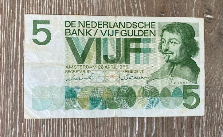 Zeer zeldzame 5 gulden biljet 1966 Vondel (5ZT086978), Postzegels en Munten, Bankbiljetten | Nederland, Los biljet, 5 gulden, Ophalen