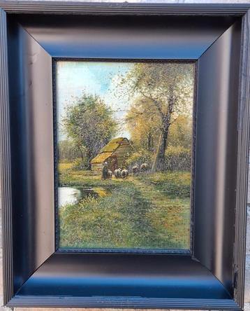 G.v.d. Burg, Schaapsherder met kudde.  Olie/paneel.  Ca 1930 beschikbaar voor biedingen