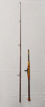 Vintage hengel 2,25 meter 2 delig met molen plaathouder, Watersport en Boten, Hengelsport | Algemeen, Ophalen, Zo goed als nieuw