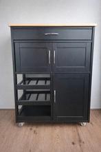 Zwart Keukenkastje met Wijnrek, Ophalen, Gebruikt, Zwart, 50 tot 100 cm