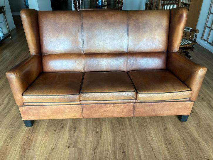 Schaapsleren bank driezits - 1.85m, Huis en Inrichting, Banken | Bankstellen, Gebruikt, Ophalen