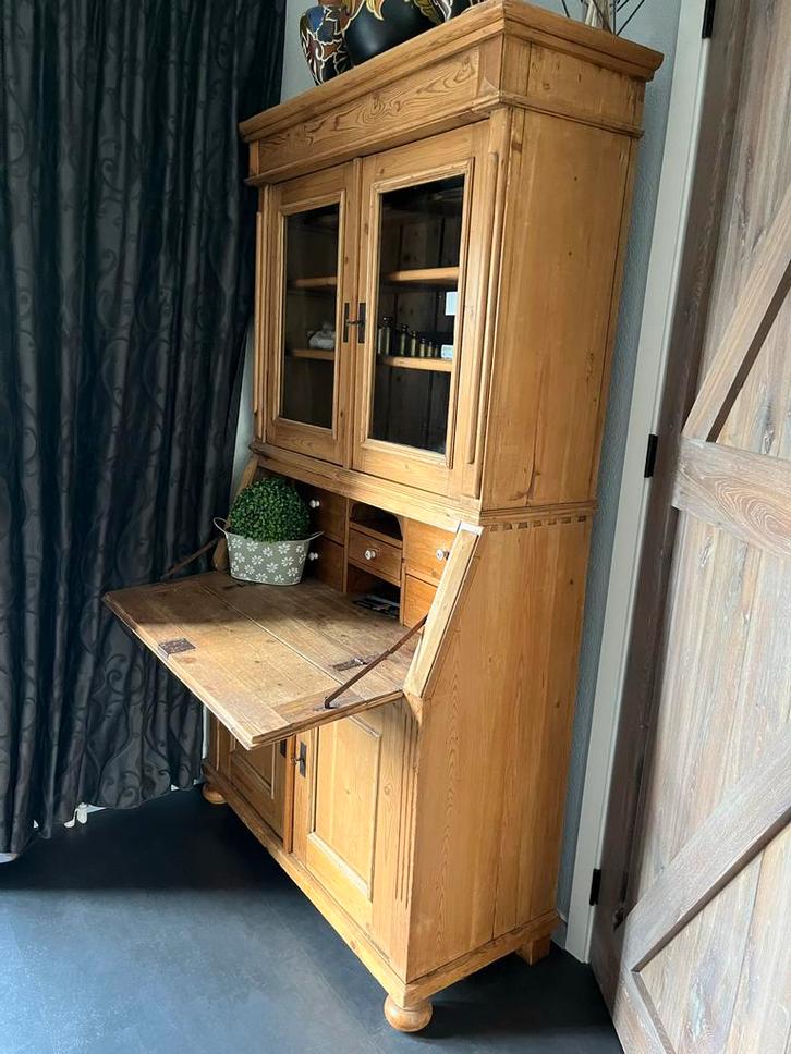 Antieke Grenen Secretaire - 210cm, Huis en Inrichting, Kasten | Buffetkasten, Gebruikt, 200 cm of meer, 100 tot 150 cm, 25 tot 50 cm