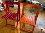 2 ‘Vintage’ Klapstoelen, Jaren 70, Rood & Oranje, Huis en Inrichting, Stoelen, Ophalen, Gebruikt, Twee, Overige kleuren