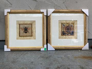 SCHILDERIJ ZONNEBLOEM EN BIJTJE 35,5x35,5 cm Nieuw  beschikbaar voor biedingen