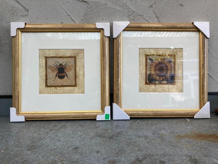 SCHILDERIJ ZONNEBLOEM EN BIJTJE 35,5x35,5 cm Nieuw, Huis en Inrichting, Woonaccessoires | Schilderijen, Tekeningen en Foto's, Nieuw