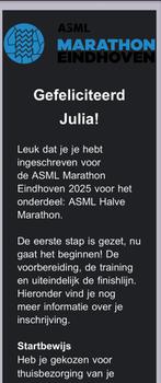 Startbewijs halve marathon Eindhoven 12 oktober, Ophalen, Nieuw, Overige typen, Overige merken
