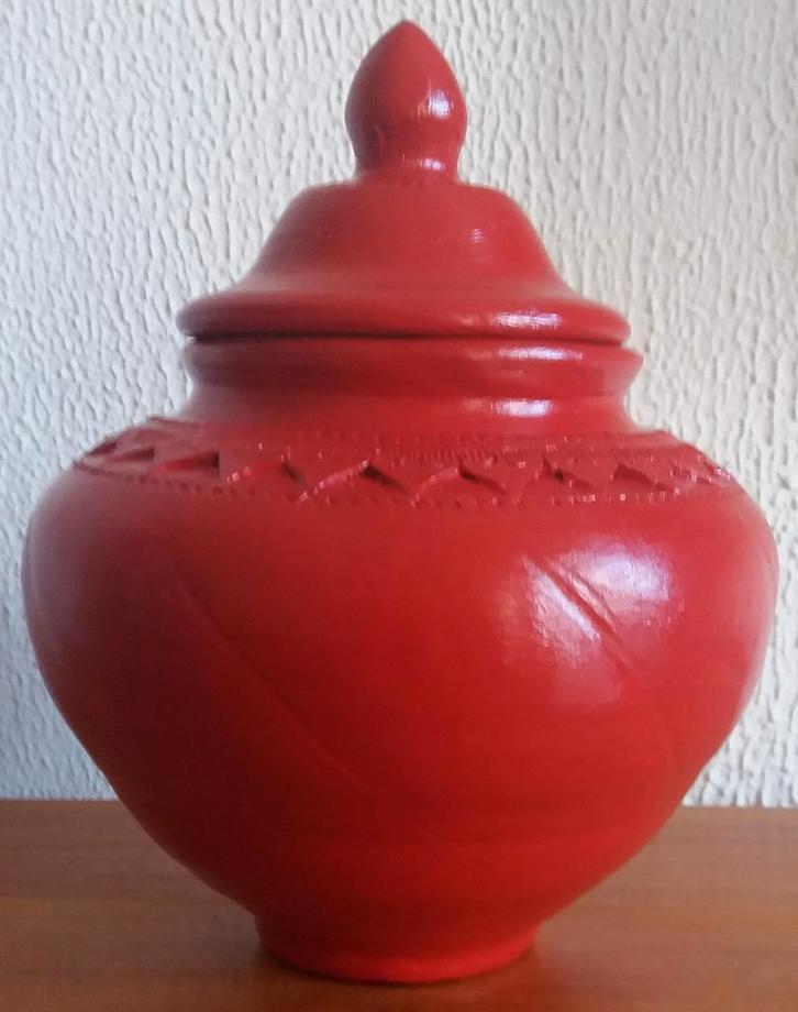 Urn Rood Reliëf ( Verdeel urn ), Huis en Inrichting, Woonaccessoires | Overige, Nieuw, Ophalen of Verzenden