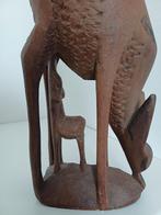 Oud Houten Beeld Hert met Jong - Brocante Frans, Ophalen of Verzenden