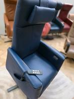 Prominent accu sta op relax fauteuil draai stoel leer blauw, Minder dan 75 cm, Ophalen of Verzenden, Zo goed als nieuw, Leer