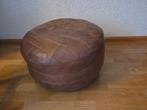 vintage leren poef - bruin, Minder dan 50 cm, Rond, Ophalen of Verzenden, Zo goed als nieuw