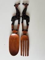 Houten lepel en vork voor salade in de vorm van giraffen., Ophalen of Verzenden