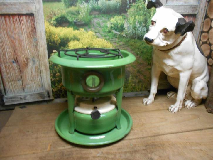 emaille 1 pits reseda oliestel len petroleumstel len, Antiek en Kunst, Antiek | Emaille, Ophalen of Verzenden