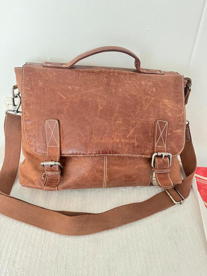 Chesterfield Leren Tas, Sieraden, Tassen en Uiterlijk, Tassen | Damestassen, Gebruikt, Overige typen, Bruin, Ophalen of Verzenden