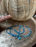 Blauwe kralen ketting met schelp en klavertje, Ophalen of Verzenden, Zo goed als nieuw