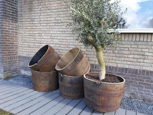 Half Whiskeyvat Eikenhouten Plantenbak Inhoud 100 liter, Tuin en Terras, Bloembakken en Plantenbakken, Nieuw, Hout, Balkon, Tuin