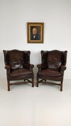 prachtige Set Chesterfield runderleren fauteuil, Huis en Inrichting, 75 tot 100 cm, Gebruikt, Hout, 75 tot 100 cm