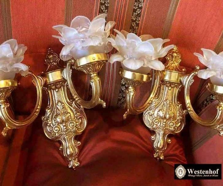 2 Barok wandlampen antiek messing goud, Huis en Inrichting, Lampen | Wandlampen, Gebruikt, Overige materialen, Ophalen of Verzenden