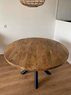 Ronde mango houten tafel 130 diameter, Ophalen, 100 tot 150 cm, Rond, Zo goed als nieuw