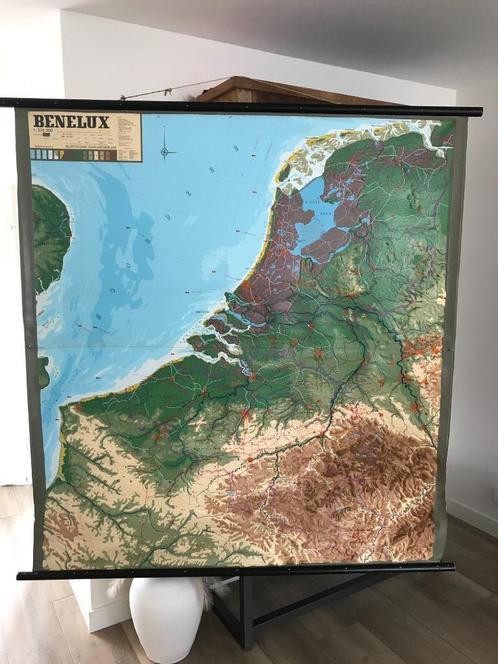 Benelux (relief), Antiek en Kunst, Antiek | Schoolplaten, Aardrijkskunde, Ophalen of Verzenden