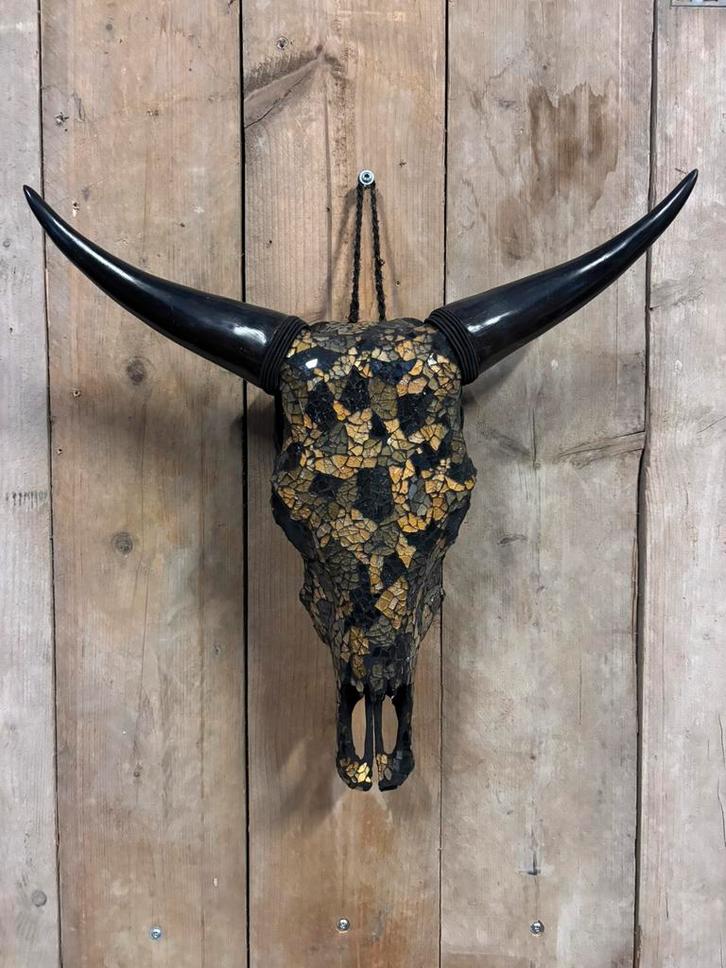 Mooie koe schedel voorzien van glasmozaiek, Verzamelen, Dierenverzamelingen, Nieuw, Schedel, Overige soorten, Ophalen of Verzenden