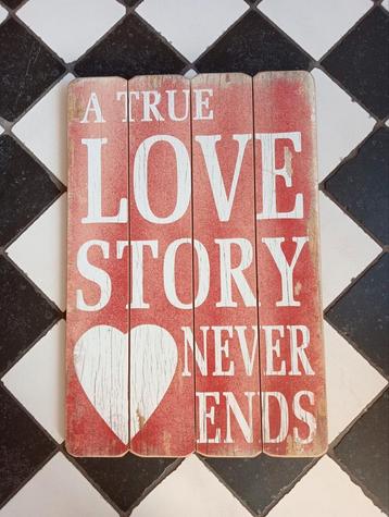 Tekstbord roze/rood 40x60 cm prima staat Love Story beschikbaar voor biedingen
